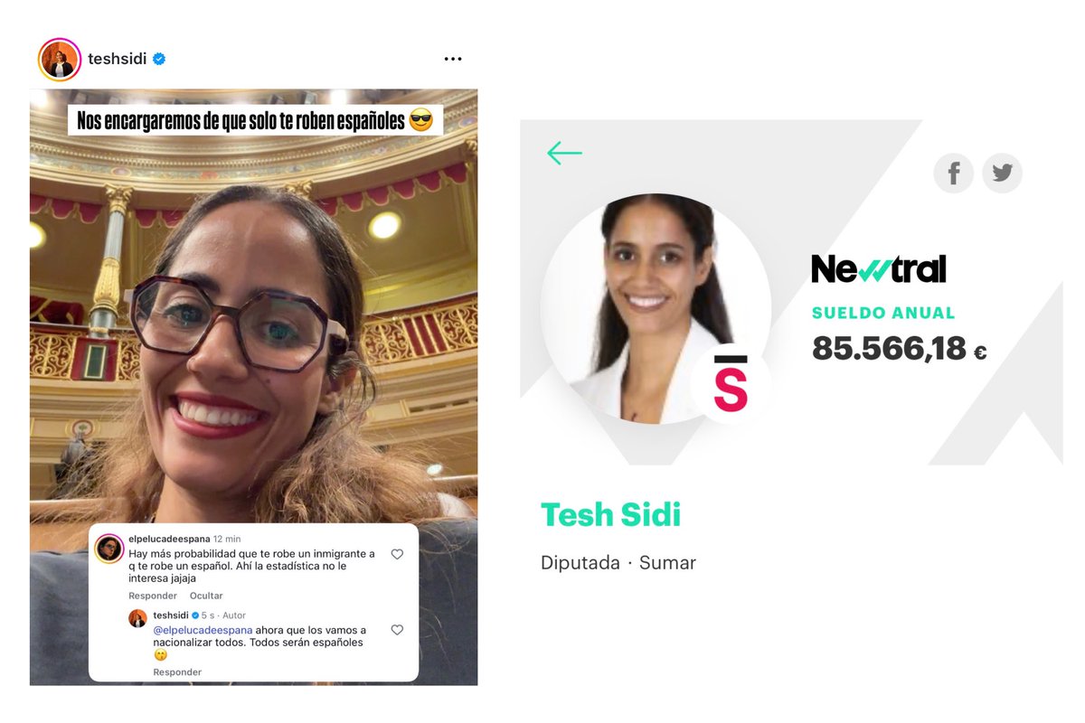 «Ahora que los vamos a nacionalizar todos. Todos serán españoles. Nos encargaremos de que solo te roben españoles».

- Tesh Sidi (instagram.com/teshsidi?igsh=…).