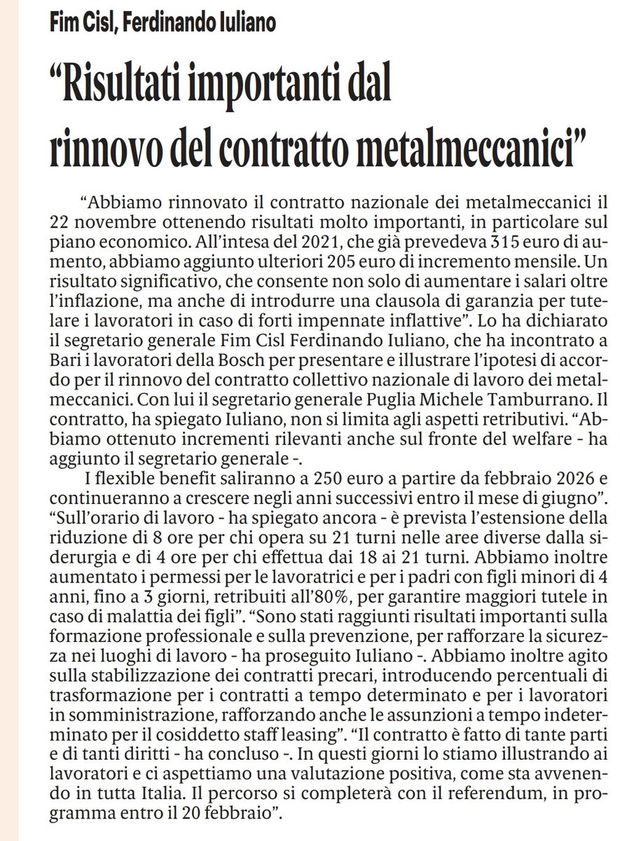FimCislPuglia's tweet photo. #11febbbraio sui quotidiani @LaGazzettaWeb e il Quotidiano di Bari le assemblee volte si ieri con il segretario generale @FIMCislStampa #ferdinandouliano e il segretario generale @FimCislPuglia @MicheleTamburra sul #CCNLmetalmeccanici
👇 https://t.co/1eCIwwPMCN