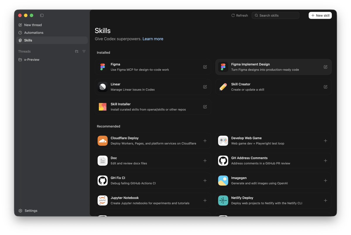 昨天看了几个教程，才把 Claude Code 跑通，配置上 GLM 模型，学会了如何安装和创建 Skills。

今天下载了 Codex App，打开一看如沐春风，妈的，这才是给正常人用的工具。