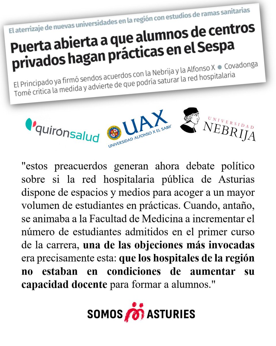 ¿Recuerdas cuando decían que no se podían aumentar las plazas de medicina en la UNIOVI porque no había sitio para prácticas en el SESPA?
Pues ojo a esto. 👇
lne.es/asturias/2026/…