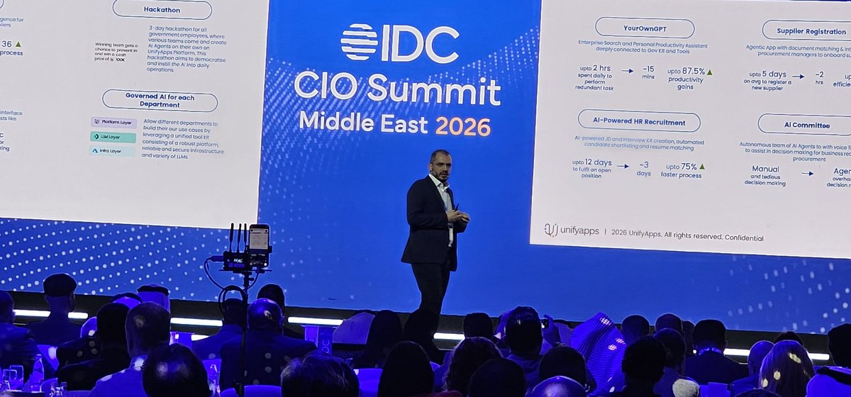 IDCMEA's tweet image. AI agents and apps help you get started faster - Roland Boulos, VP @UnifyApps #IDCMECIO #AILeadership