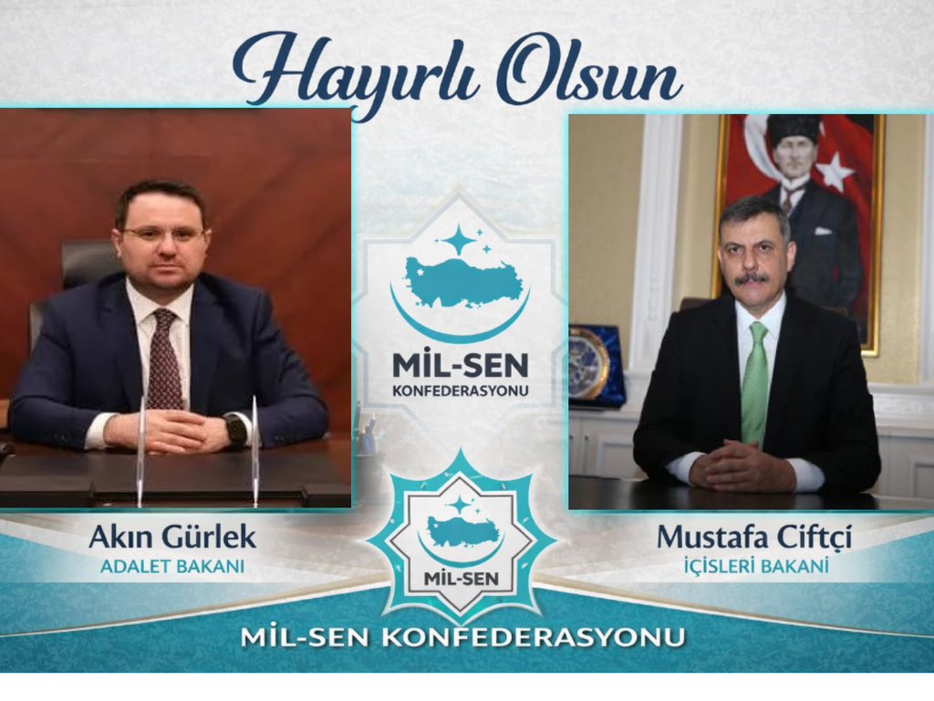 Adalet Bakanlığı görevine atanan Sayın Akın Gürlek’e ve İçişleri Bakanlığı görevine atanan Sayın Mustafa Çiftçi’ye yeni görevlerinin ülkemiz, milletimiz ve devletimiz adına hayırlı olmasını temenni ediyoruz.

Hukukun üstünlüğünün güçlenmesi, adaletin etkin ve hızlı tecelli