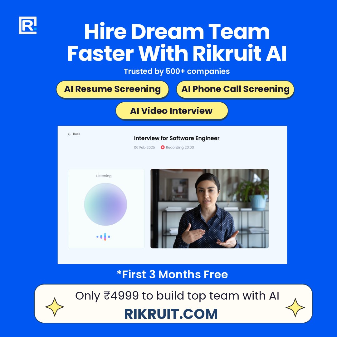 rikruit's tweet photo. Too many resumes? Too little time? 😵‍💫
Rikruit AI screens, interviews &amp; shortlists candidates for you.
You focus on hiring the best.
https://t.co/1PhiRQmRtP

#HiringSimplified #Rikruit #AIRecruitment https://t.co/fu0b7GESZt