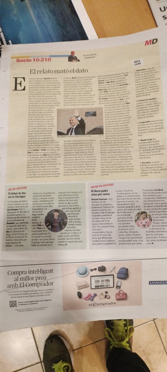 El 3er dia després de dimitir Laporta el senyor <a href="/xavierbosch/">Xavier Bosch</a> ja ha començat la seva campanya particular, no entenc com aquests tipus q van estar callats durant 10 anys mentre Bartomeu enfonsava el club ara es creuen amb el dret d'alliçonar als culers! Vergonya!