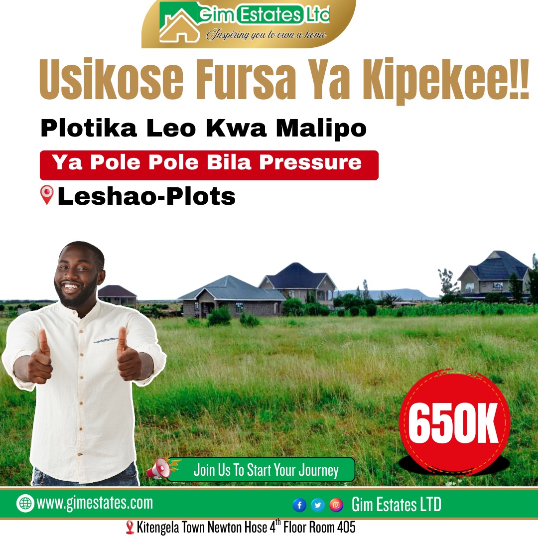 muchirimashamba's tweet photo. π‘ Usikose Fursa Ya Kipekee!
Pata plot lako leo kwa bei nafuu. Leshao plots kuanzia 650K tu. Lipa pole pole bila pressure na uanze safari ya umiliki wa ardhi sasa.
π 0720 145899
Wasiliana nasi leo uweke nafasi yako!
#muchiriwamashamba
#GimEstates
#50x100
#plot
#Land https://t.co/lSr8scIeVy