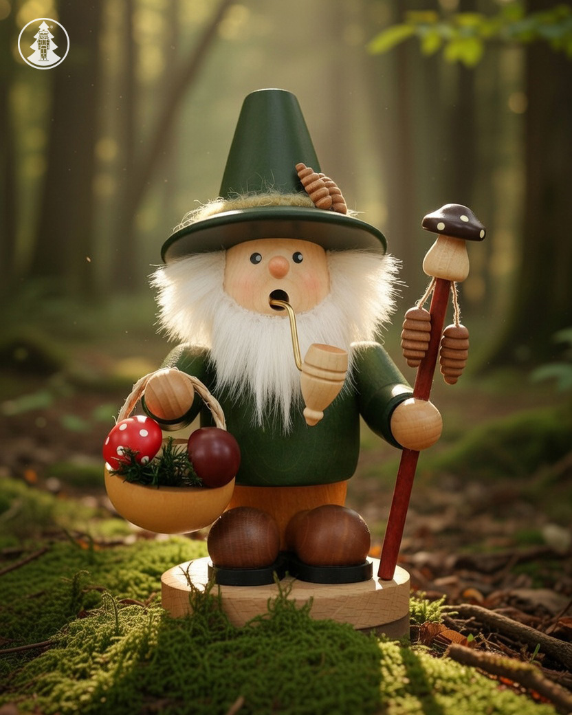 Er mag es durch die Wälder des Erzgebirges zu ziehen. Was für ein schick verzierter Wanderstock? Dieser lässt auch auf seine Vorlieben schließen. Am liebsten sammelt er Pilze. Sein Körbchen ist schon reich befüllt.  
drehwerk.de/rm-waldmann-01…
#waldmann #räuchermann #erzgebirge