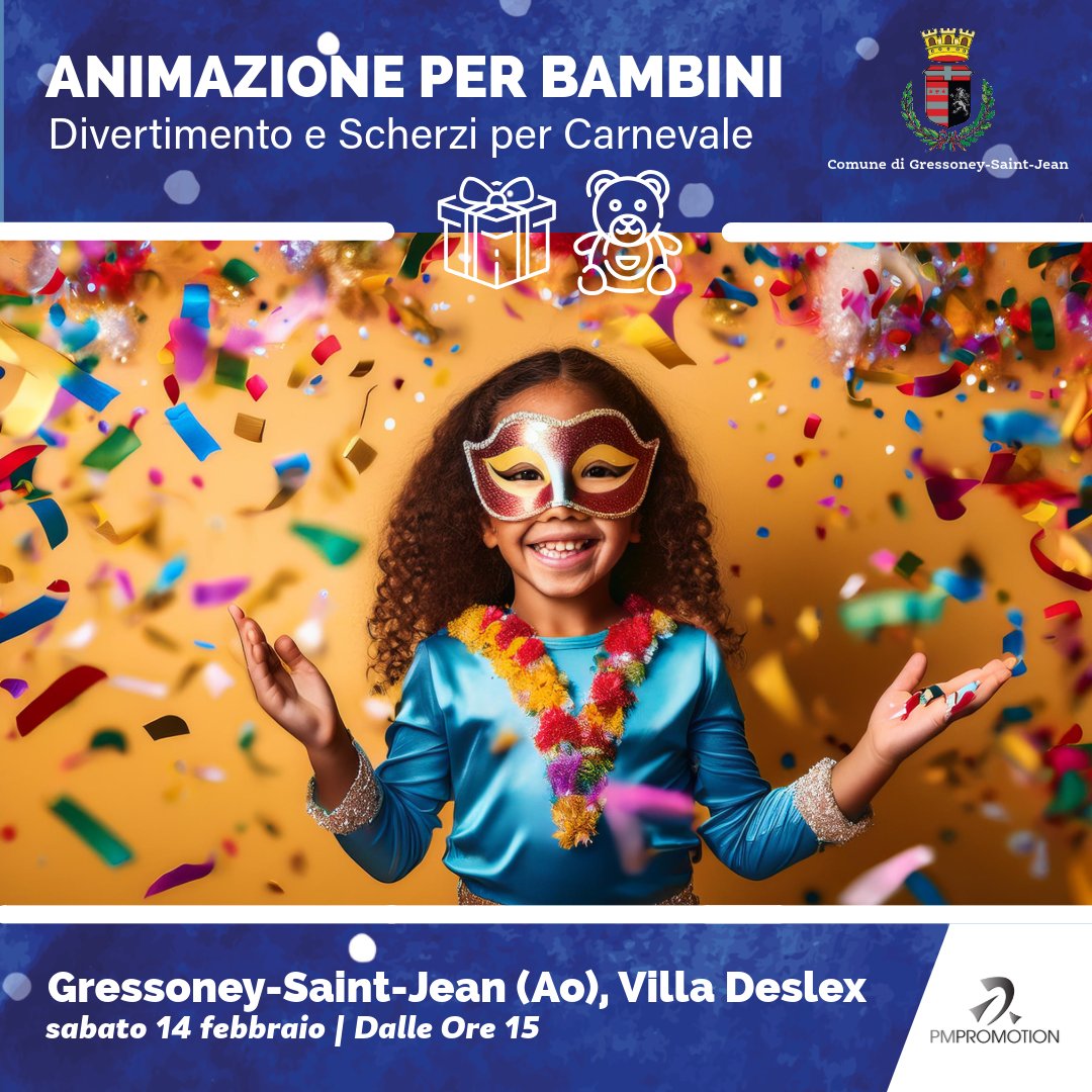 pmpromotion's tweet photo. 🎭🎉 𝐀𝐍𝐈𝐌𝐀𝐙𝐈𝐎𝐍𝐄 𝐃𝐈 𝐂𝐀𝐑𝐍𝐄𝐕𝐀𝐋𝐄
Sabato 14 febbraio – ore 15, Villa Deslex
Giochi e attività per bambini e famiglie.
Un pomeriggio di festa, colori e divertimento a Gressoney!
#Carnevale #Gressoney #GWF26 #PMPromotion https://t.co/u03MN7yt3K