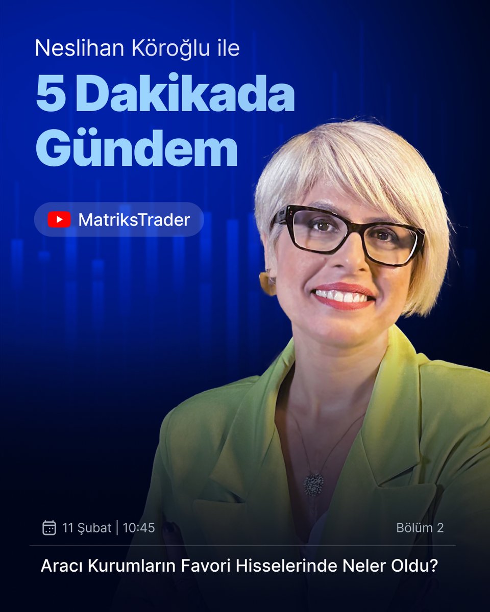 matrikstrader's tweet photo. 5 Dakikada Gündem yeni bölümü ile 10:45'te yayında! Neslihan Köroğlu (@NesliKoroglu ) Matriks Youtube kanalında, aracı kurumların en çok hedef fiyat verdiği ve getiri potansiyelini yüksek gördüğü hisseleri aktardı.

Yayını izlemek için: https://t.co/qlazBmU8kE https://t.co/Otl13To0pu