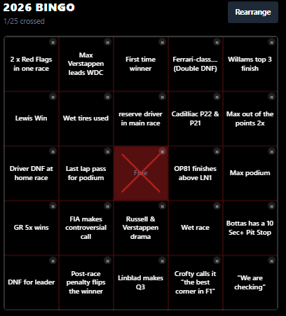 F1atRO's tweet photo. Everyone who loves @F1 should go over to @Box_Boxd and create their own 2026 Bingo card ! add me @ KynanF1 over there https://t.co/tqjqNhc7xY