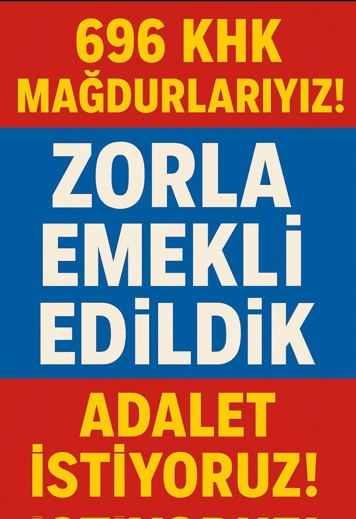 Kanayan yaramız , adalet için mücadele ediyoruz
696 KHK  ile KAMUDA işçiler isteği dışında ZORUNLU EMEKLİ edildi. 03.03.2023 de bu hüküm kaldırıldıysa İŞE İADEMİZİ İSTİYORUZ
Görülmek duyulmak bizim de hakkımız DEĞİL Mİ? <a href="/RTErdogan/">Recep Tayyip Erdoğan</a> <a href="/dbdevletbahceli/">Devlet Bahçeli</a> #carsamba Akın Gürlek