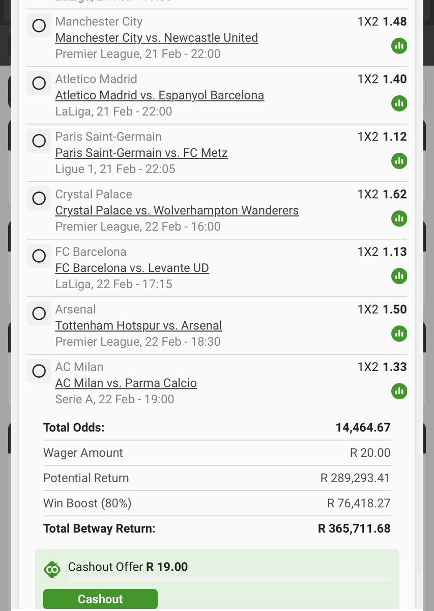 ConfidenceSnr's tweet photo. I just placed a bet with Betway. Tap here to copy my bet or search for this booking code in the Multi Bet betslip BW3B34B8F1 https://t.co/6mvbFU3he7
14k odds 💥
#BetwayPrem #Betway #betwayslip #betwaycodes https://t.co/EoZCAnEZ3y