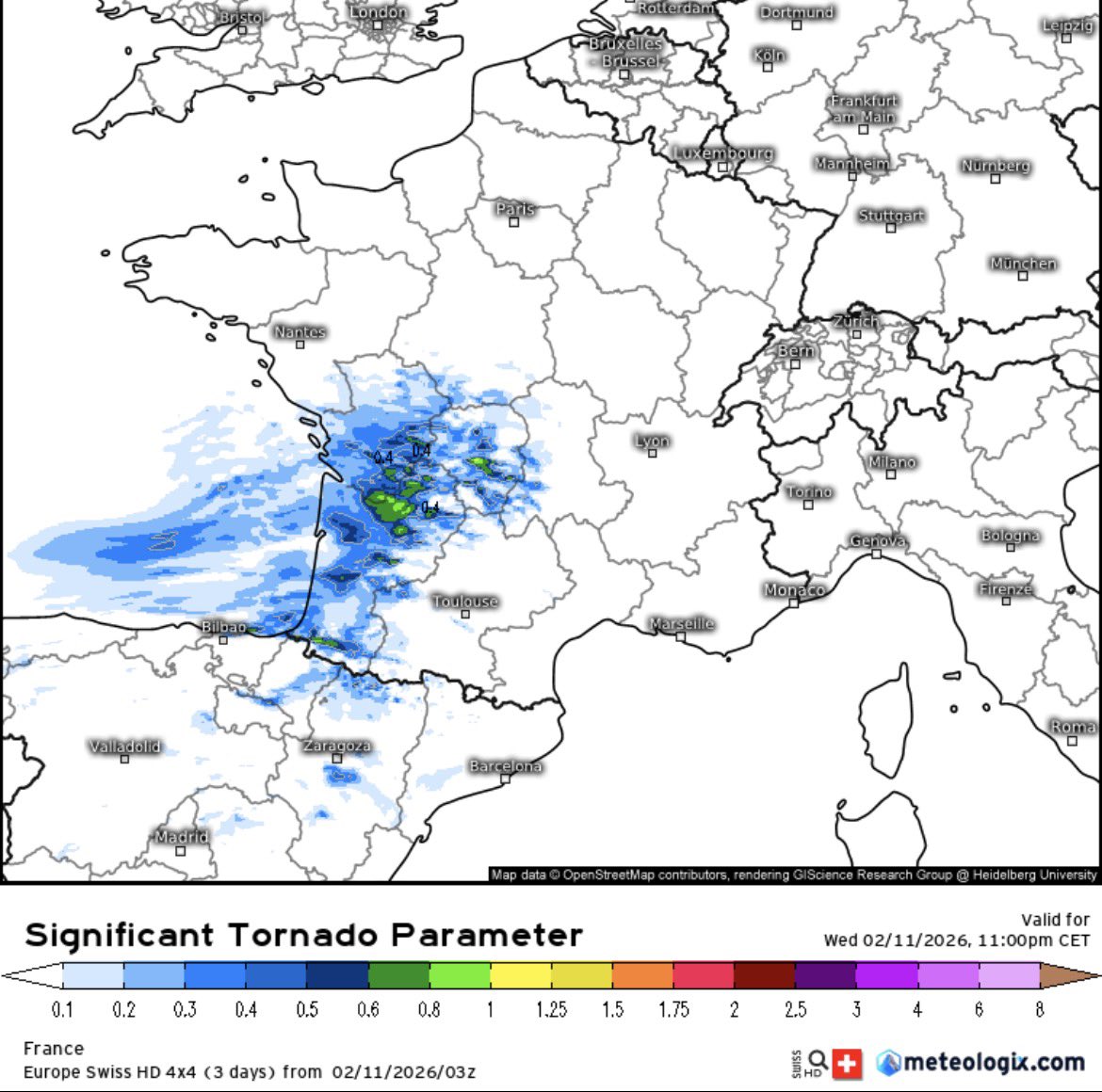 VigipreventionM's tweet photo. La #tempête #Nils, associée à la formation d’une dépression très creuse, pourrait s’accompagner d’une situation #orageuse notable, ce qui reste relativement rare pour la période. Des #orages localement forts sont possibles dans un contexte d’atmosphère instable, avec de fortes ascendances, un cisaillement marqué des #vents et un potentiel de convergence pouvant favoriser des structures organisées, voire #supercellulaires, avec un risque #tornadique assez rare pour cette saison.
Une attention particulière devra être portée aux rafales de #vent. Au passage des #orages, des rafales préfrontales soudaines et puissantes sont attendues, suivies d’un vent #tempétueux plus durable. Le vent pourrait se renforcer très rapidement, atteignant fréquemment 80 km/h. Une accalmie temporaire restera possible avant le retour de fortes rafales.
Les zones les plus concernées seraient la façade #Atlantique, avec une progression vers le #Limousin, du côté du littoral #Landais et #Basque, puis plus largement entre les #Pyrénées et la #Garonne avec des phénomènes plus violent et plus localisés, un risque de #grêle est également envisagé, vent très brutal en forme d’accélération rapide parfois <100/120km/h ainsi que de fortes intensités pluvieuses pouvant atteindre 10-20mm/h.
La situation nécessitera une surveillance attentive. Restez prudents face aux phénomènes localement violents.