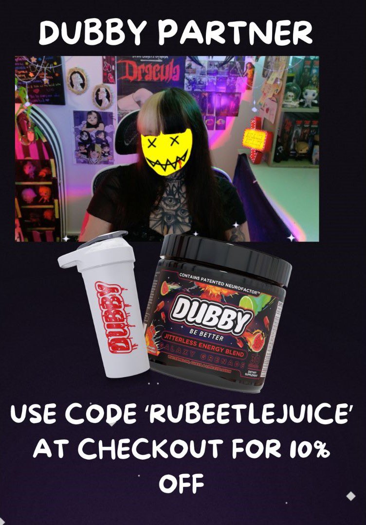 For anyone who missed it I’m officially partnered with Dubby! 
So you can use the code ‘RUBEETLEJUICE’ to get 10% off with every order

dubby.gg/discount/RUBEE…