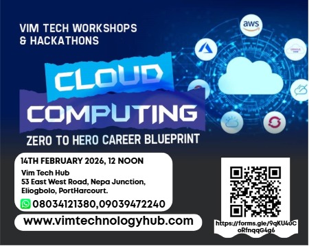 vimtechhub's tweet photo. 🚀 VIM Tech Workshops &amp; Hackathons presents hands-on training in Cloud Computing &amp; Cybersecurity/OSINT!

📅 Feb 14, 2026 | ⏰ 12PM
📍 VIM Tech Hub, Port Harcourt

Open to Everyone
📝 Register: https://t.co/Qoh4ixTk95
📞 08034121380 | 09039472240
🌐 https://t.co/NNmDVe7es0 https://t.co/MNcRYHFaS1