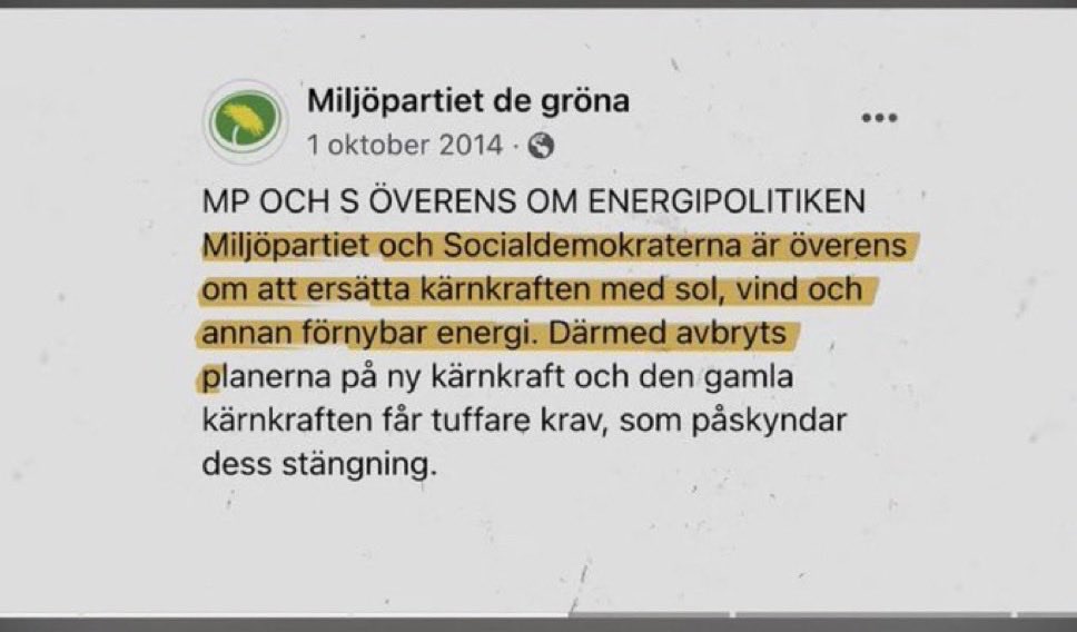 Tack vare S och MP har Sverige idag 6 reaktorer istället för 12! 

Har du råd att rösta på dessa partier i höst?! 🤷‍♀️