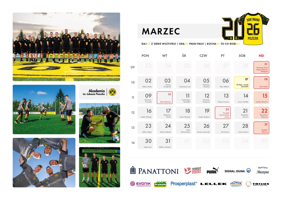 AkademiaBVB's tweet photo. 📅Kolejna kartka z kalendarza – MARZEC 2026🖤💛

WchodziMY w marzec z pełną energią do pracy i treningów! ⚽💪

W marcu czekają nas Dni Pasji dla rocznika 2014-2013 (07.03.2026) oraz powitaMY wiosnę!

Marzec – zaczynaMY! 👊🖤💛 https://t.co/84mh41GFid