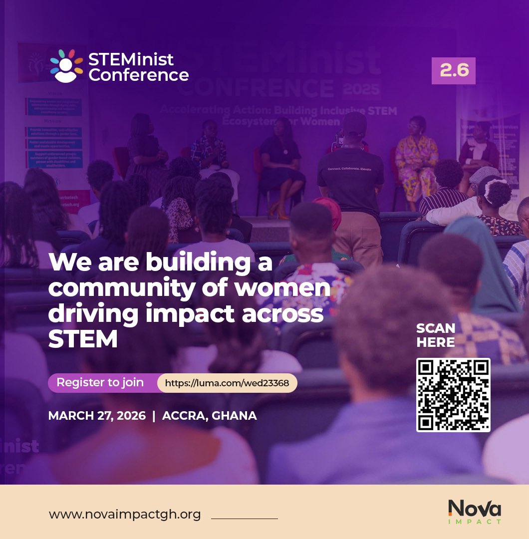 NovaImpactLBG's tweet photo. What could one powerful day do for your future?

On March 27 in Accra, the #SteministConference is bringing together inspiring women in #STEM who are building, leading, and redefining what’s possible.

Register to secure your seat https://t.co/t2CA82RkbX

#NovaImpact #STEMinist https://t.co/hgPokLEaHt