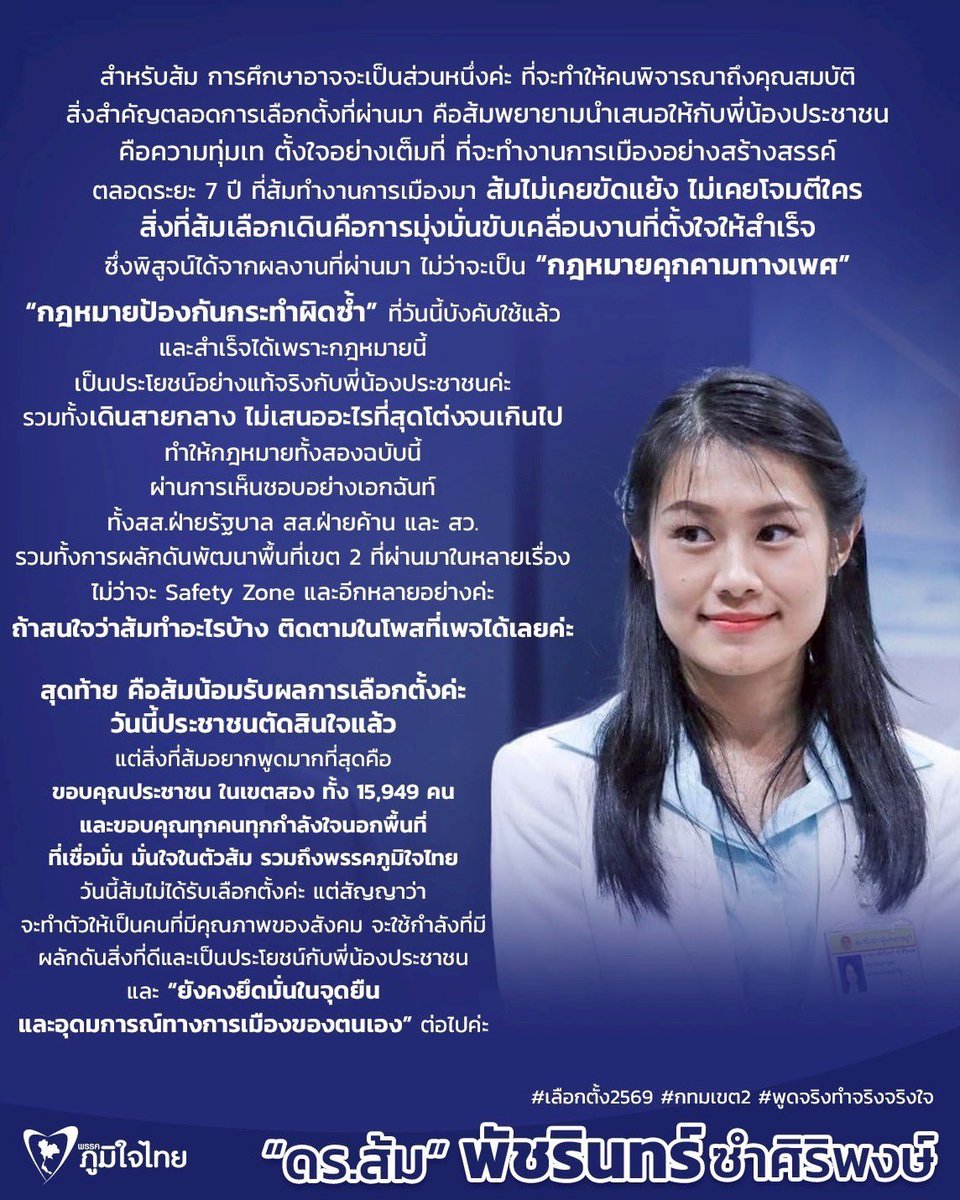 drpacharin's tweet photo. ขอบคุณจากใจทุกคะแนน ทุกกำลังใจที่มอบให้ค่ะ

#กทมเขต2 #ภูมิใจไทย #พูดจริงทำจริงจริงใจ https://t.co/KIzizk8k6p