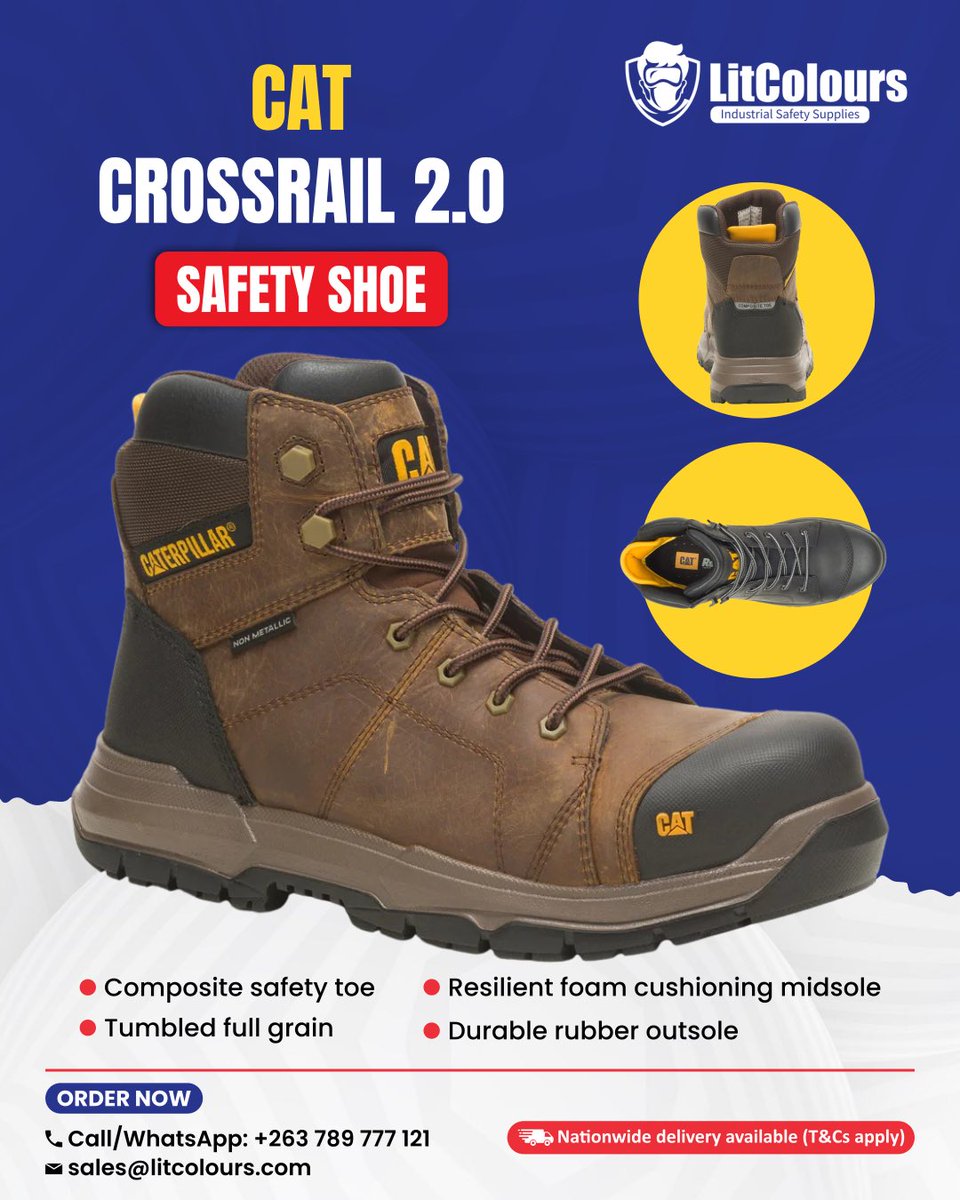 Caterpillar Crossrail 2.0 safety 🔥🔥
Built for tough jobs and all-day comfort.

Get yours!
Call/WhatsApp: +263 789 777 121 
📍 Room FFG, Oasis Mall, 12 Herbert Chitepo Street, Mutare