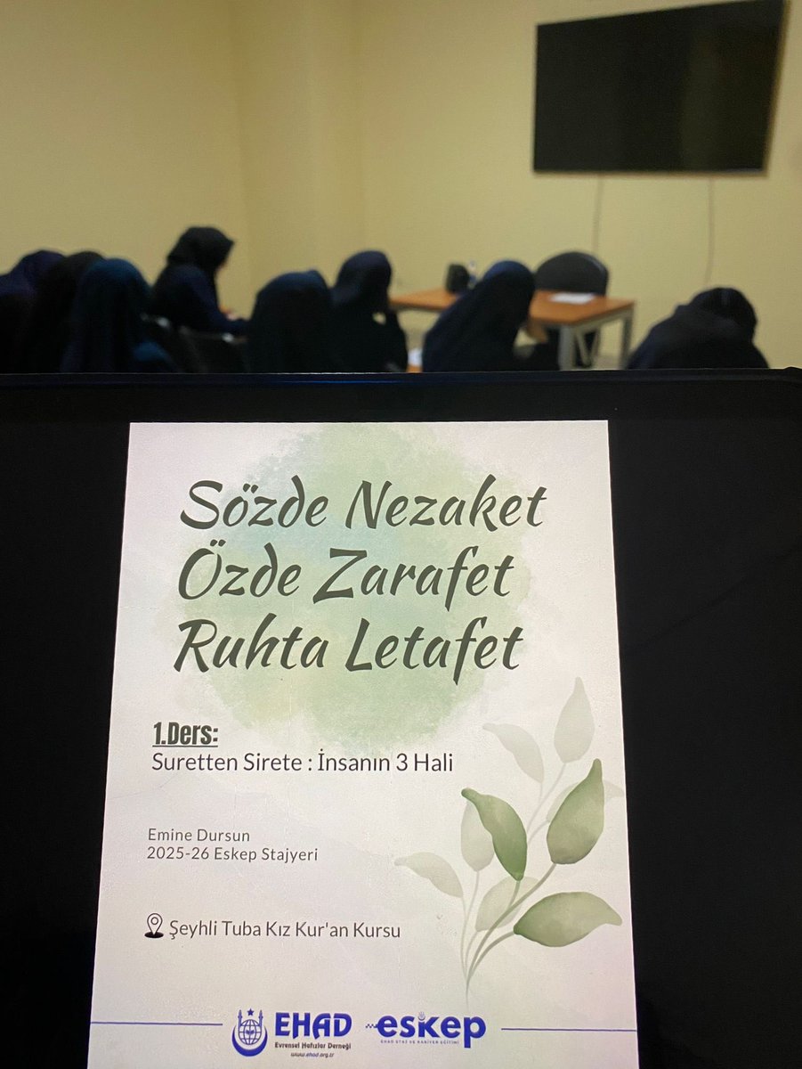 ehadgm_kadinlar's tweet photo. 📢 ESKEP ile Sözde Nezaket Özde Zerafet Ruhta Letafet !
ESKEP (EHAD Staj ve Kariyer Eğitimi) kapsamında düzenlenen serimizin ilk dersi ile buluşuyoruz!
Bu oturumda “Suretten Sîrete: İnsanın Üç Alanı” konusu var.
#KuranaHizmetSereftir #EHAD #ESKEP #Hafizlik #KuranMuhafızları https://t.co/Yn4HAHvpuQ