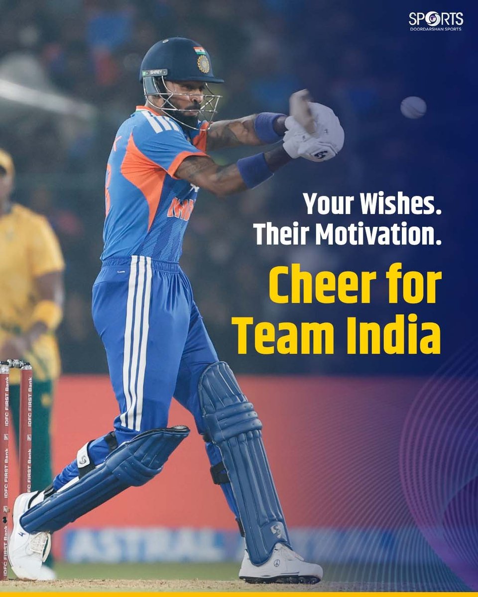 ddsportschannel's tweet image. Your support can inspire #TeamIndia as they chase T20 World Cup glory.

Record your message and share it with #Cheer4Bharat for a chance to be featured on DD Sports.

Every cheer strengthens the team.

@ICC
@BCCI
@hardikpandya7 
@cricketworldcup