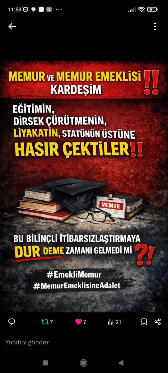 <a href="/Memur_Emekli33/">Memur Emeklileri Platformu 🇹🇷Ⓜ️☪️🇹🇷</a> #EmekliMemur yok sayılmala yok olmadı 
Kamudan Emekli olduk hayattan değil 
2,5 milyon Memur Emeklisi aileleri ile 10 milyon oya sahiptir, İktidarı belirleme gücü vardır 
33aydır sabır tükendi 
Yasal halkımıza 375/40 ek madde ile yok edildi 
Kendi işimizi kendimiz yapacağız