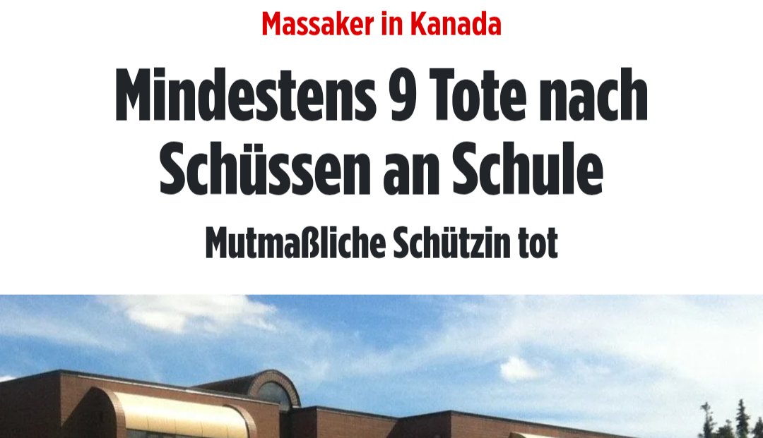 Heilenderer's tweet photo. Massaker in Kanada.
Die BILD spricht von einer "Frau als Täterin", von einer "Schützin".

Lt. Reduxx und anderen Medien handelt es sich beim Schützen um Jesse "Jess" Strang.

Ein Junge mit Verhaltensauffälligkeiten und Affinität zu Waffen. Ab 2023 begann er, sich als weiblich zu identifizieren und änderte seinen YT-Auftritt von "Jesse Boy" auf "JessJessUwu".

Links im ersten Kommentar.