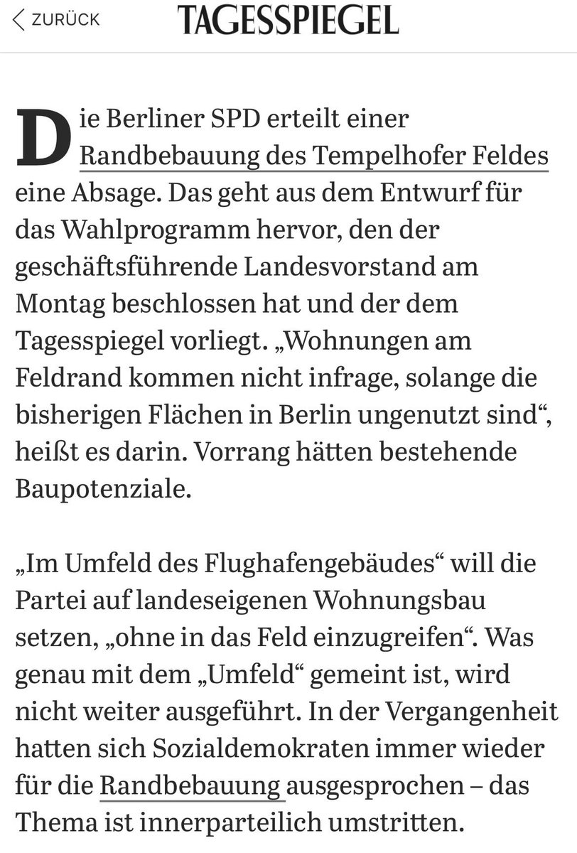 Das Wahljahr 2026 könnte ich in gutes Jahr für das #TempelhoferFeld werden.  Auch wenn man der SPD nicht jedes Wahlkampfversprechem um -Programm glauben darf.
#THFbleibt
 Quelle; Tagesspiegel, 11.2.2026