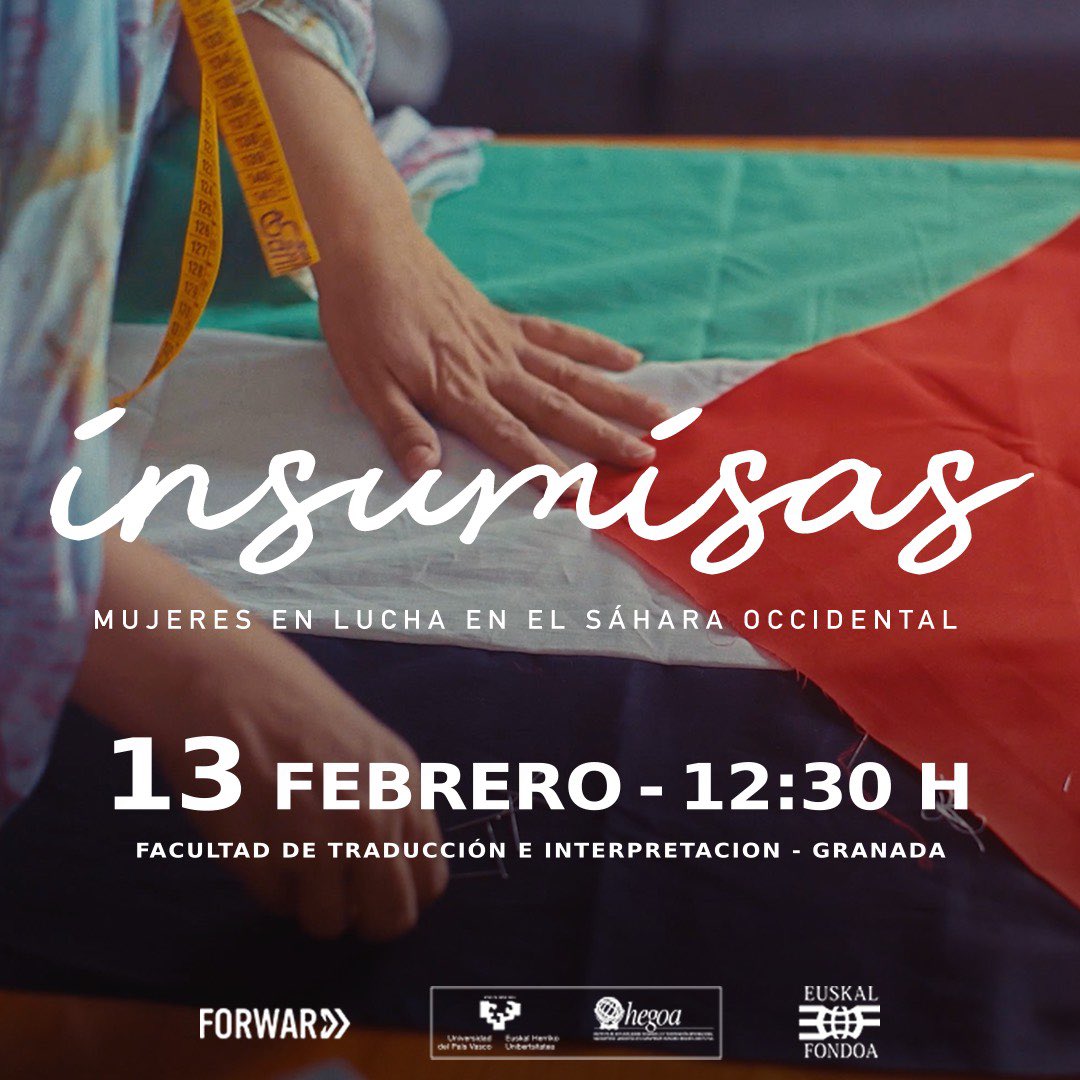 ¿Sabías que #Insumisas por fin llega a Granada, el próximo viernes 13 de febrero?. Nos vemos a las 12.30 horas, dentro de la Mesa "Resiliencias en Femenino" que abordaremos desde las 10.00 horas, en la Facultad de Traducción e Interpretación de la UGR. #Sáharaoccidental
