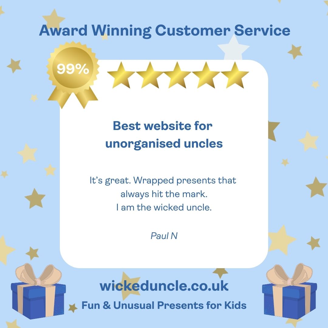 WickedUncle's tweet image. Thanks for the lovely review Paul 🤩 We pride ourselves on getting unorganised uncles out of a pickle 😂
#feefo #giftsforkids #funandunusual #wickeduncle
