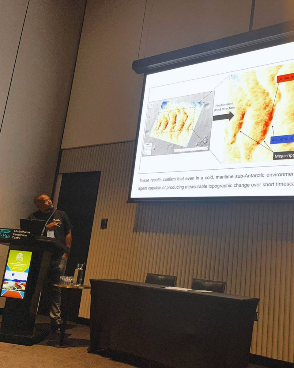 sapri_dsti's tweet photo. From citations to conversations 💨
Last week,#LTOLand Research Coordinator Abuyiselwe Nguna from #SAPRI presented part of his PhD research on sub-Antarctic Marion Island aeolian processes and dynamics at the International Conference on Geomorphology in Ōtautahi,New Zealand. https://t.co/dzD8pmF1VM