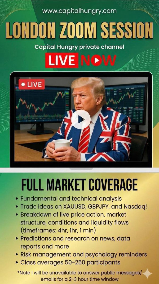 London session is LIVE IN Capital Hungry!

To join future sessions and take advantage of the other countless features in Capital Hungry check-out the website!

*Note I will be unavailable to answer public messages/ emails for a 2-3hour time window

Capitalhungry.com (CLICK)