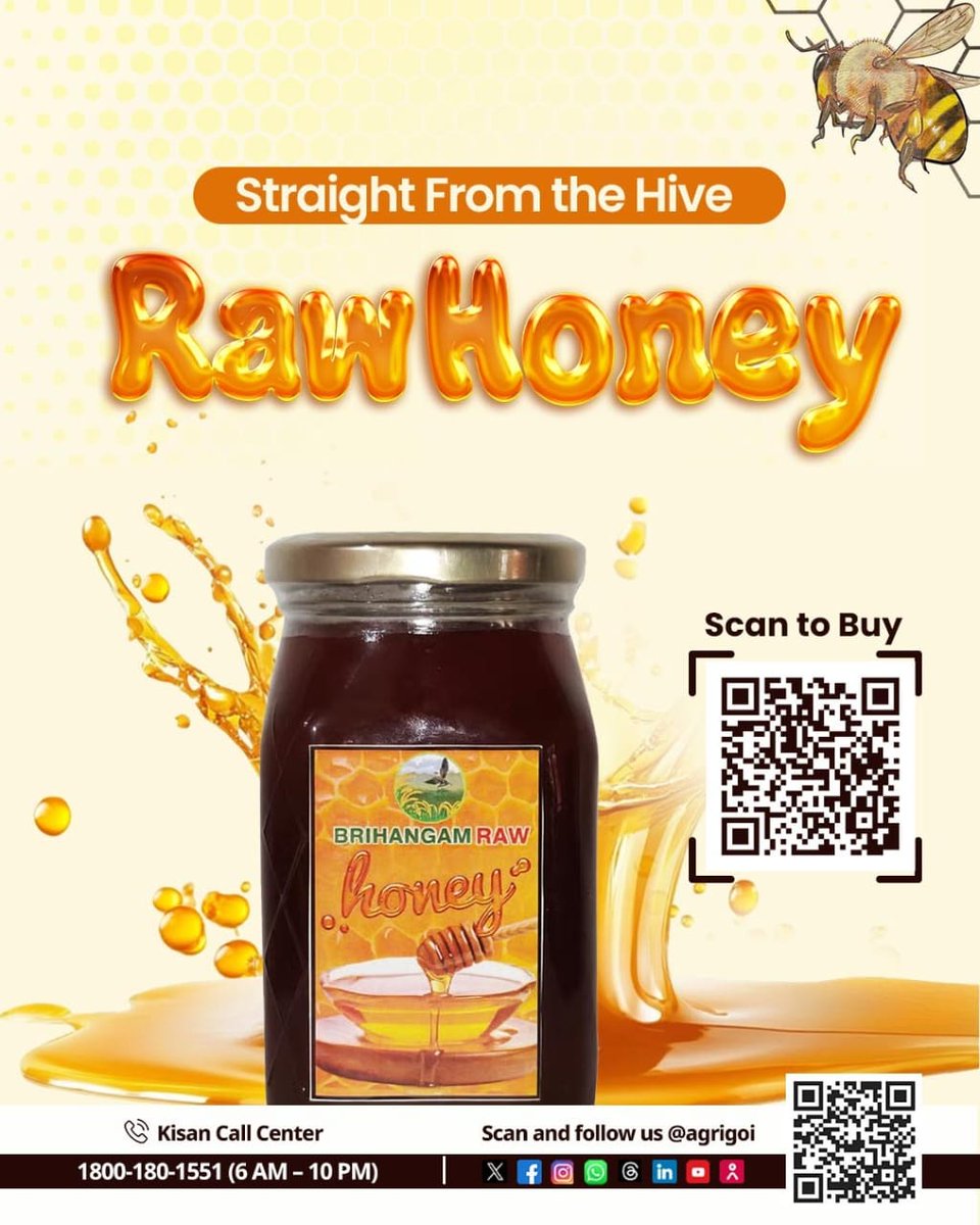 Straight From the Hive – Pure Raw Honey
Naturally sweet, unprocessed, and sourced directly from beekeepers.
A wholesome addition to your daily diet, straight from nature’s own pantry 🌼

🛒 Buy now:
mystore.in/en/product/raw… #RawHoney #AgriGoi #SupportFarmers