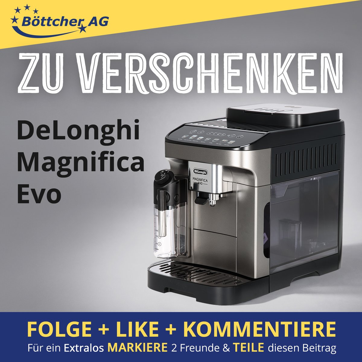 Wir schenken Euch einen KAFFEEVOLLAUTOMAT von DELONGHI! 🤗 

Du willst unser Geschenk haben?
👉 Sei FOLLOWER unserer Seite
👉 LIKE diesen Beitrag
👉 KOMMENTIERE mit "☕️ und warum du den Kaffeevollautomat gern hättest"
👉 Für ein EXTRALOS markiere 2 Freunde &amp; teile diesen Beitrag