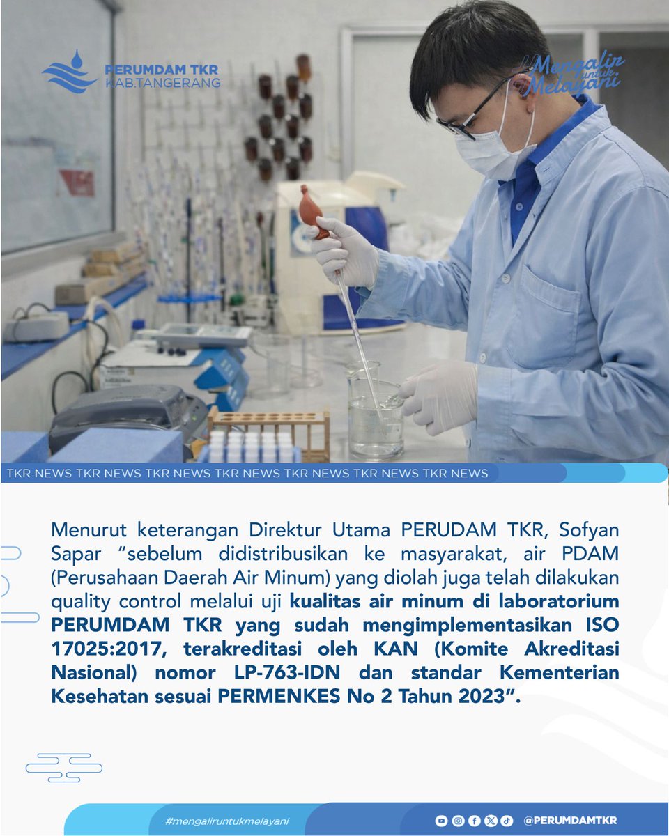 perumdamtkr's tweet photo. PERUMDAM TKR memastikan bahwa kualitas air tetap terjaga karena telah melalui proses pengolahan berlapis serta pengujian kualitas secara berkala sebelum disalurkan kepada masyarakat.
#PERUMDAMTKR #PDAM #PDAMKabupatenTangerang #Tangerang #SungaiCisadane https://t.co/l3lyg0xAk8