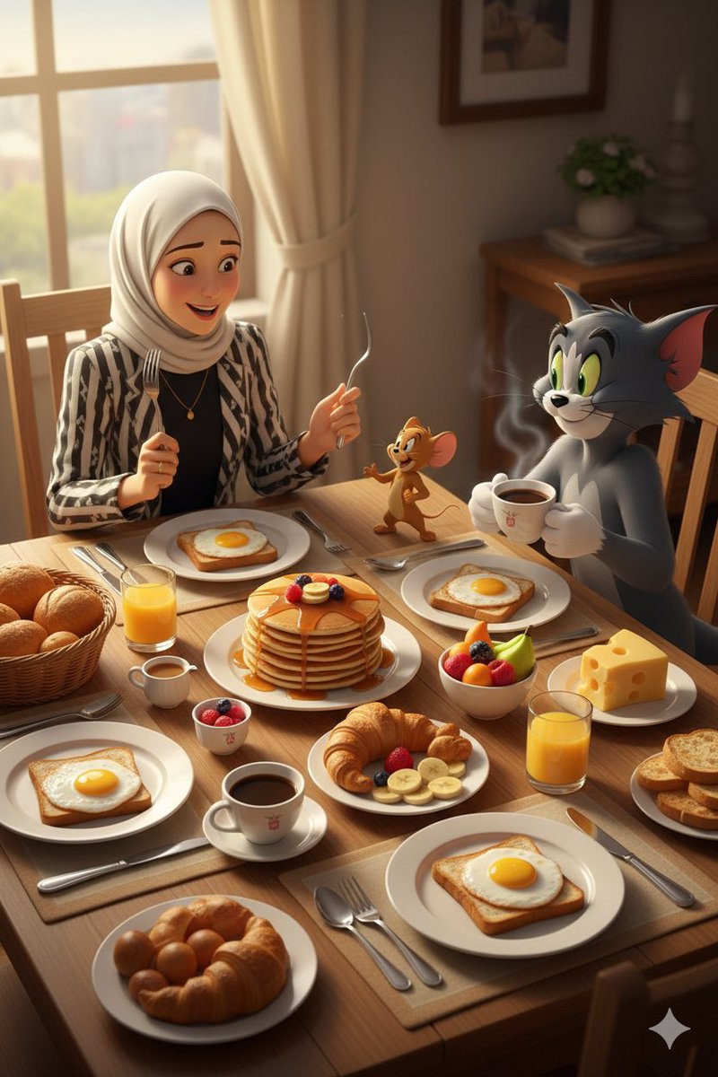 MidadTec's tweet photo. كنت فاضية اليوم… دعيت توم وجيري يفطروا معي 😌☕
النتيجة؟ توتر على الطاولة… وجبن مفقود 🧀😂 https://t.co/FSCbvJYqAB