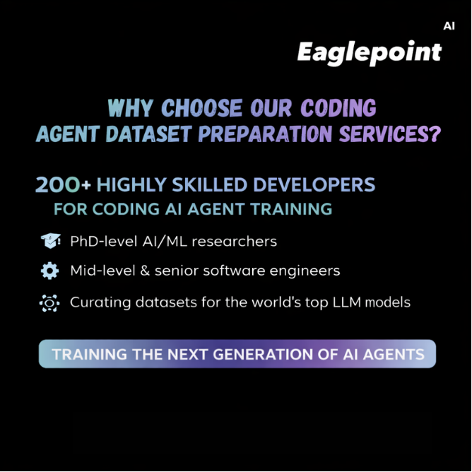 EaglepointAI's tweet photo. From PhD researchers to senior engineers —
200+ experts preparing coding datasets for AI agent training. https://t.co/R2vvlXltva