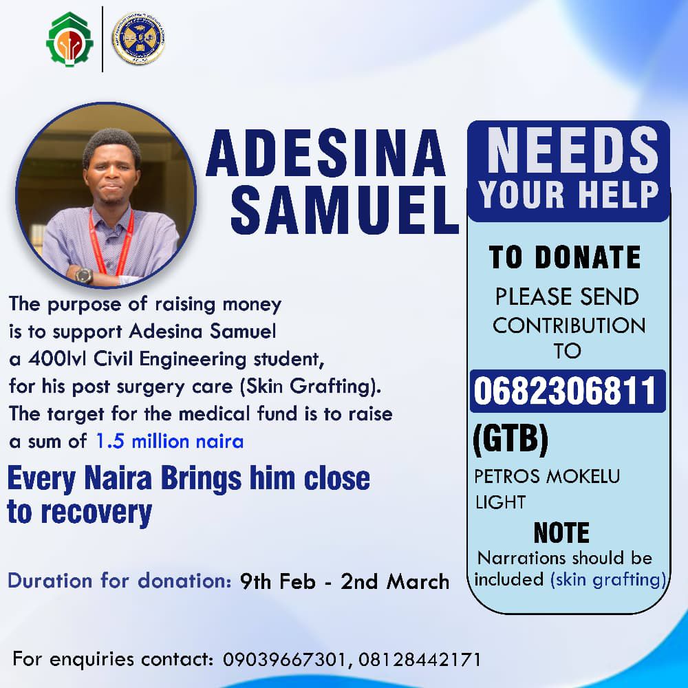 nuesaacu's tweet photo. Let's help one of our own recover fast. Your contribution means a lot. Every naira brings him close to recovery. https://t.co/y6C5o5CGrK