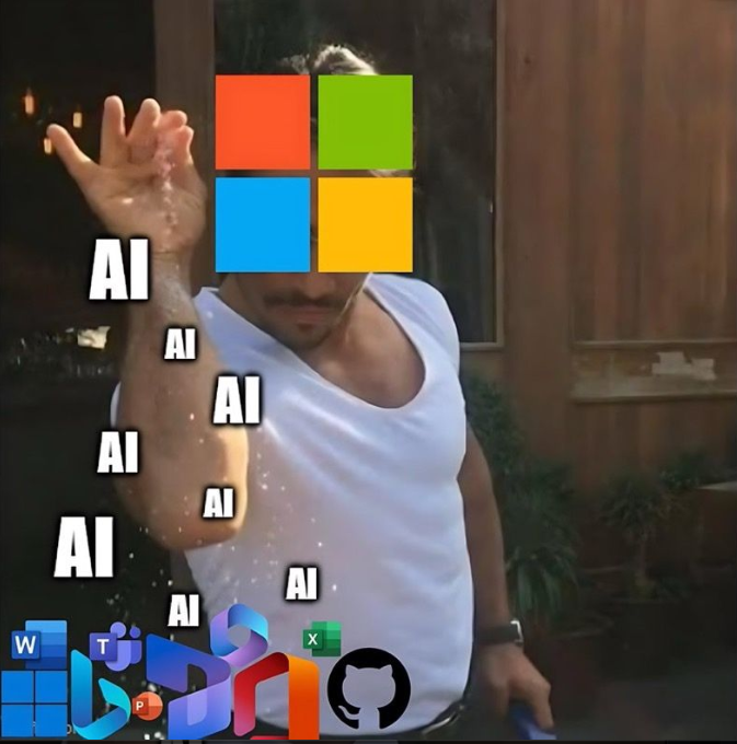 mohammadhasanrx's tweet photo. Microsoft is becoming the Salt Bae of AI 🤖✨
Relentlessly sprinkling AI on every product whether you asked for it or not. https://t.co/q6a6lDFqCv