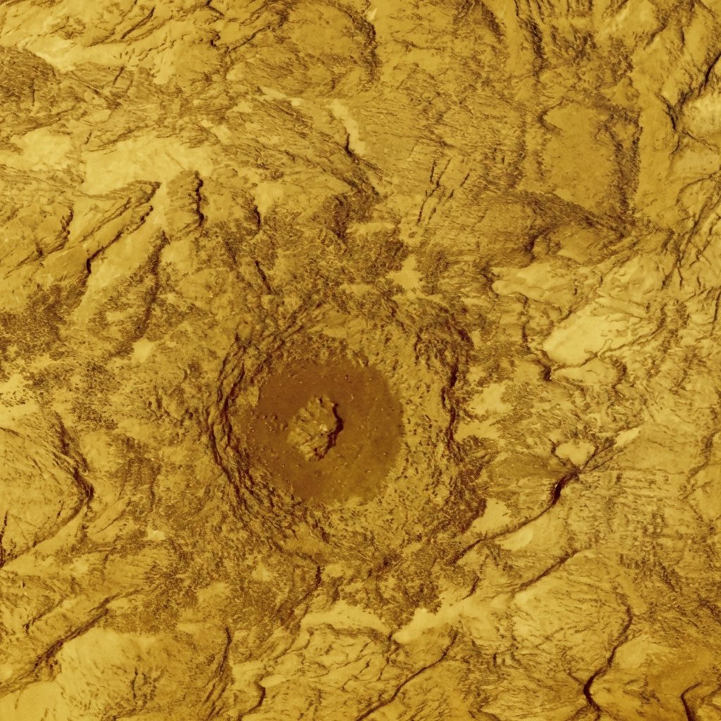 Venus surface from Magellan SAR radar: radar backscatter (not optical light), processed to improve visual interpretation, then AI pseudo-colorized with a Venera-inspired palette.

Product: F_MIDR_60N334_FF47 — northern sector

Image credit : NASA/JPL/PDS/Thomas Thomopoulos