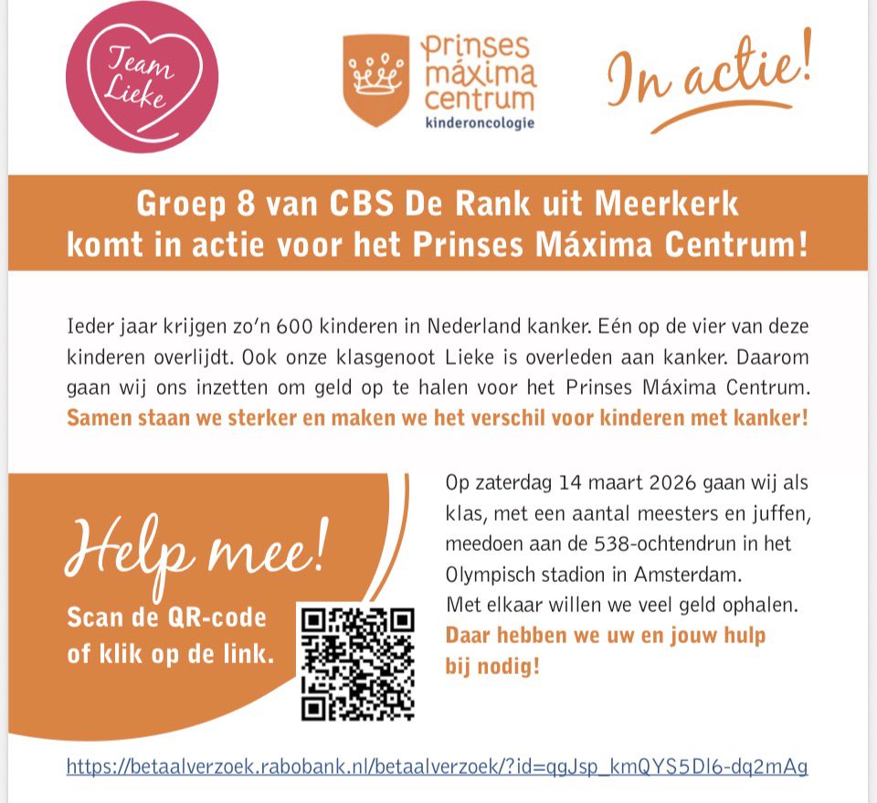 Deze geweldige en helaas noodzakelijke actie ondersteun ik van harte!

Help de leerlingen van groep 8 van De Rank in Meerkerk met geld inzamelen. 

Voor Lieke…