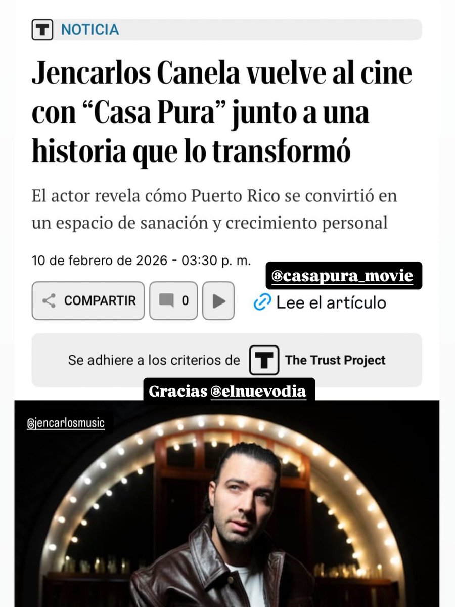 Cortesía <a href="/jencarlosmusic/">Jencarlos</a> IG Stories 
Gracias <a href="/ElNuevoDia/">El Nuevo Día</a> @casapura_movie 

Jencarlos Canela vuelve al cine con "Casa Pura" junto a una historia que lo transformó

El actor revela cómo Puerto Rico se convirtió en un espacio de sanación y crecimiento personal.