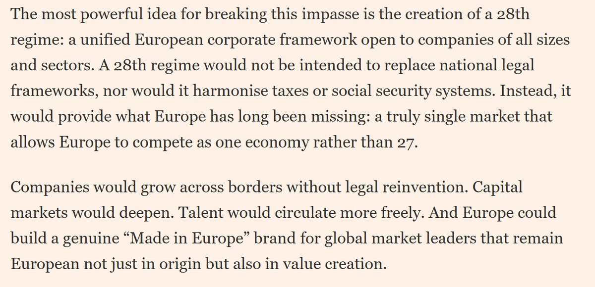 Isabel_Schnabel's tweet photo. I argue that Europe is not lacking ideas or talent, it is lacking scale. This is why a #28thRegime could be a true game changer. https://t.co/8VS9gSff4h
