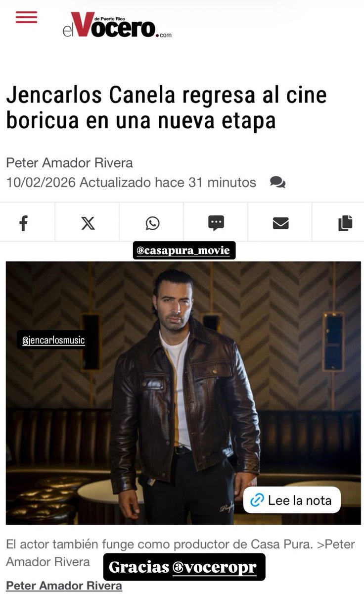Cortesía <a href="/jencarlosmusic/">Jencarlos</a> IG Stories 
Gracias <a href="/VoceroPR/">El Vocero de Puerto Rico</a> @casapura_movie 

Jencarlos Canela regresa al cine boricua en una nueva etapa.