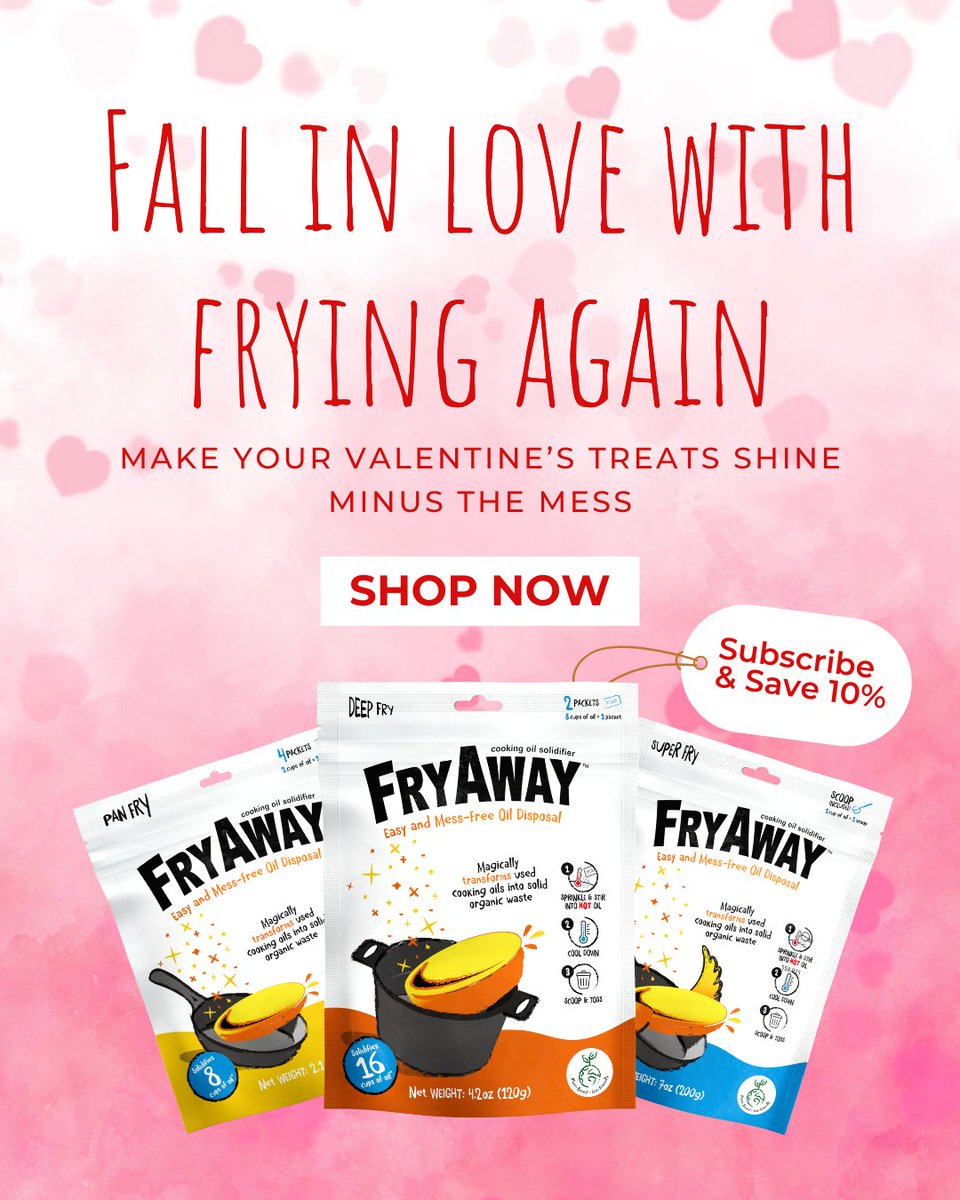 FryAwayCo's tweet photo. Valentine’s Day should be sweet, not greasy 💘
Fry what you love, we’ll handle the cleanup.

Subscribe &amp; Save or shop our Bundles for more value.
👉 https://t.co/SHt3OpYAGd

#ValentinesDay2026 #ValentinesDaySALE https://t.co/sSFll8Khlb
