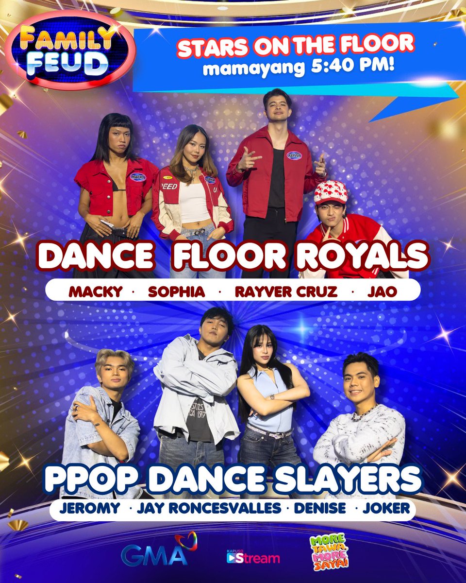 FamilyFeudPH's tweet image. From dance floor to Family Feud stage! Abangan sila bukas!

#FeudStarsOnTheFloor | February 11, 2026
#FamilyFeudPH #MoreTawaMoreSaya