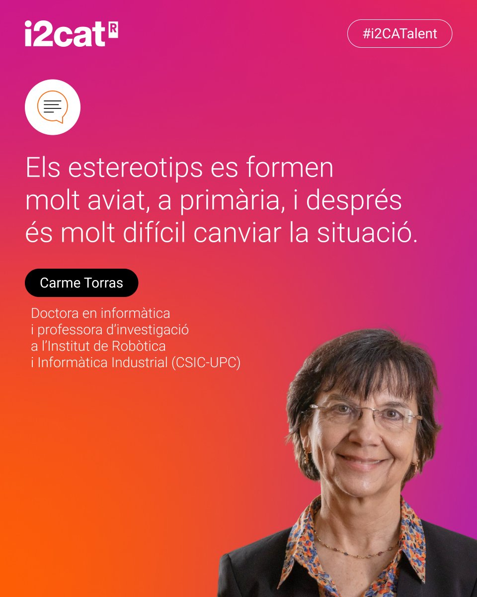 i2CAT's tweet photo. 🟣👧🏾#11F La bretxa de gènere comença molt abans del que pensem. 📉

La professora d'investigació a l'IRI, @CarmeTorras_ROB, assegura que una de les accions més efectives a llarg termini és incentivar a les nenes a primària. https://t.co/JVS4a28NPL
