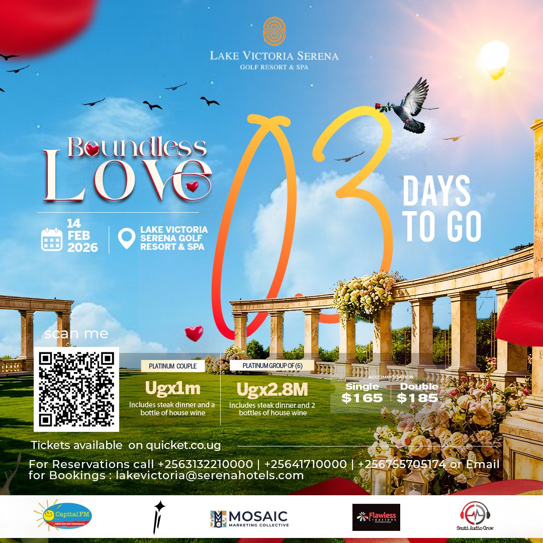 Valentine’s is even better when it’s shared 🤍
Our Platinum table for six, designed for those who want to celebrate love together.

Platinum Table for 6: UGX 2,800,000
🎟️ Reserve your table: qkt.io/Boundlesslove

#BoundlessLove #Ensongazomukwano