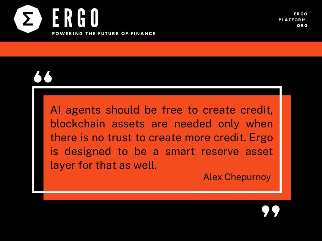 AI agents should be free to create credit, blockchain assets are needed only when there is no trust to create more credit. #Ergo is  designed to be a smart reserve asset layer for that as well.

✨ergoplatform.org