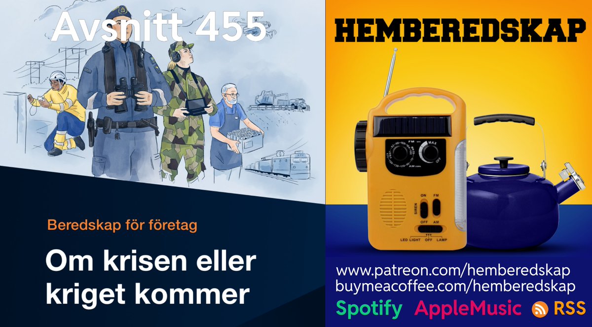 hemberedskap.libsyn.com/455-beredskap-… Ytterligare en ’Om krisen eller kriget kommer’-broschyr, denna gång till Sveriges företag. Den har många kloka tips som vi tycker vi som privatpersoner också kan jobba med hemma i vår egen hemberedskap, även om vi inte är företagare. #hemberedskap